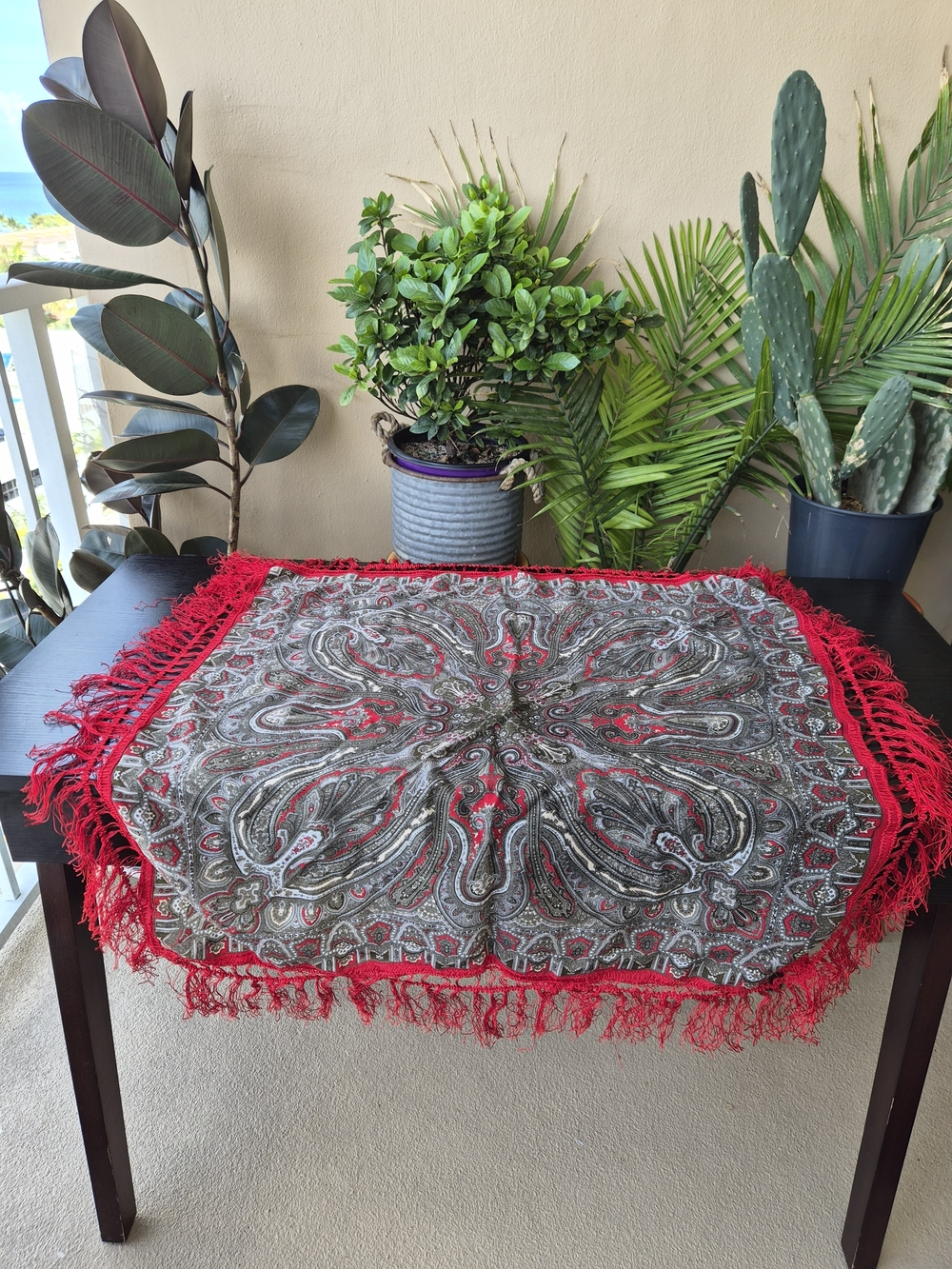 HandDruck 100% Cashmere Paisley Fringe Shawl Scarf